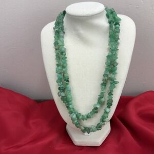 Green Jade Chip Infinite Strand Necklace 38 in With Silver 925 Clasp Vintage
